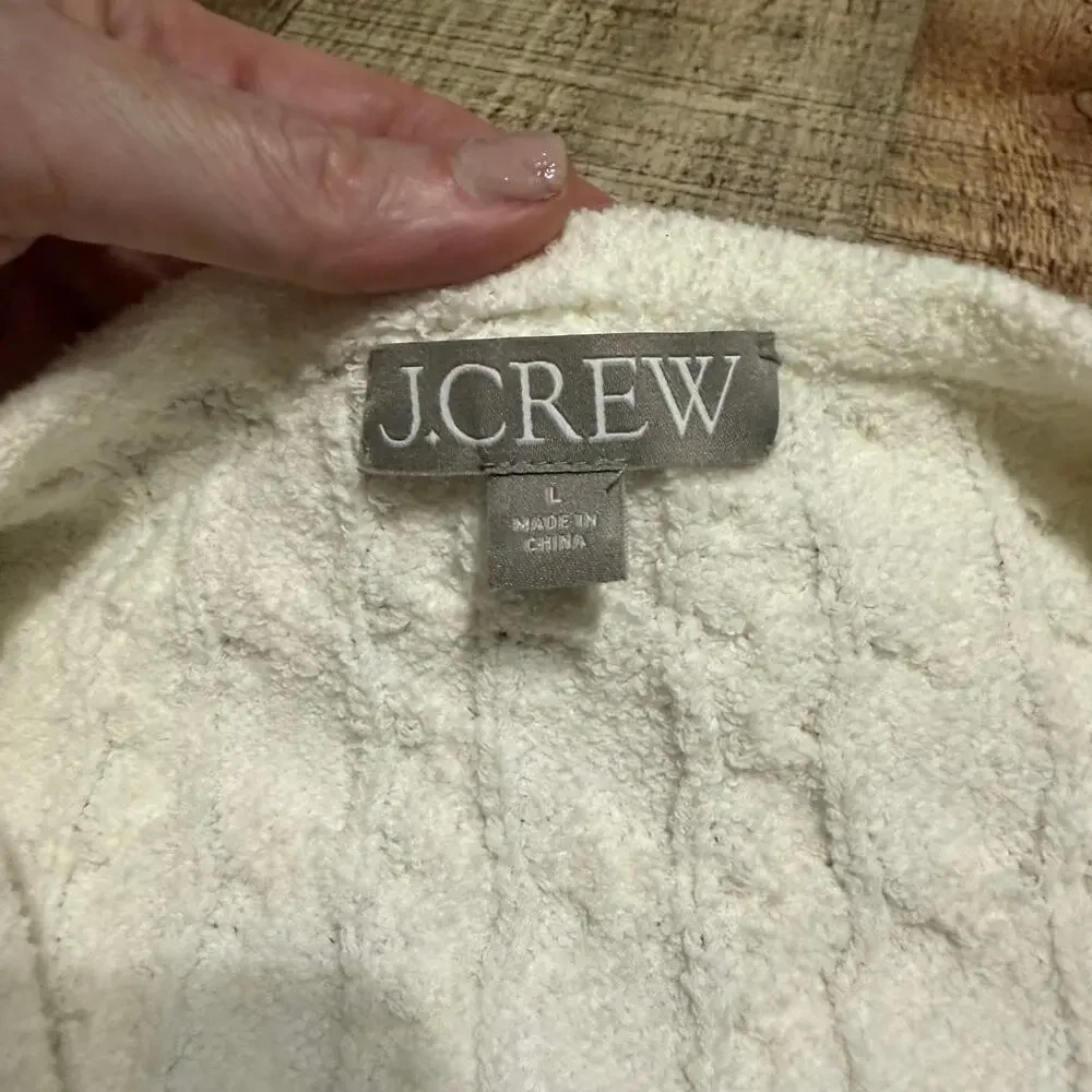 J. Crew Womens Ivory Cable Knit Odette Lady Sweater Jacket Sz L Old Money Luxury